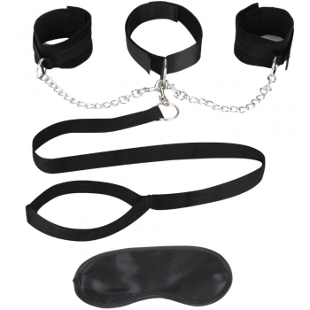 Lux Fetish Collar & Leash With Wrist Cuffs & Bonus Blindfold
