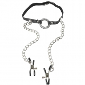 Fetish Fantasy Adjustable O-Ring Gag With Nipple Clamps