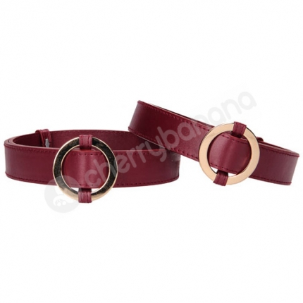 Ouch Halo Red Thigh Cuffs With Gold Metal Connectors