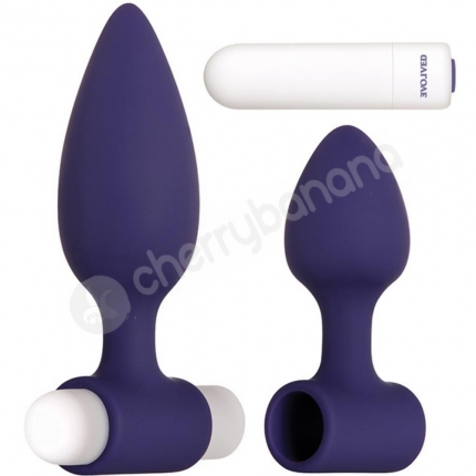 Evolved Dynamic Duo Blue 2 Sized Butt Plugs With Interchangeable Bullet Vibe 