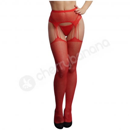 Red Le Desir Rhinestone Pantyhose