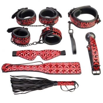 Cherry Banana Thrill Red Faux Leather 7 Piece Bondage Kit