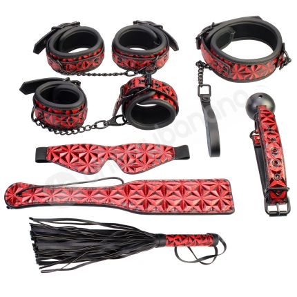 Cherry Banana Thrill Red Faux Leather 7 Piece Bondage Kit Cherry Banana Thrill Red Faux Leather 7 Piece Bondage Kit
