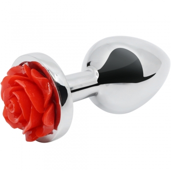 Hidden Treasures Silver & Red Rose 2.9" Butt Plug