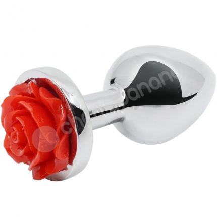 Hidden Treasures Silver & Red Rose 2.9" Butt Plug