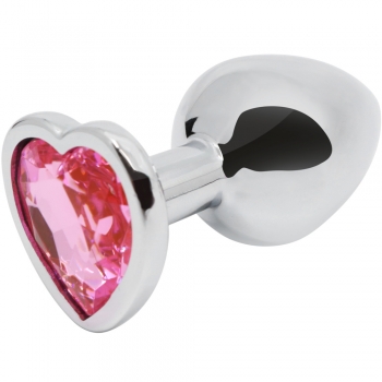 Hidden Treasures Silver & Pink Heart Gem 2.9" Butt Plug