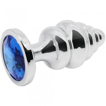 Hidden Treasures Silver & Blue Ribbed Gem 2.9" Butt Plug