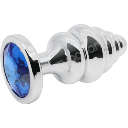 Hidden Treasures Silver & Blue Ribbed Gem 2.9" Butt Plug