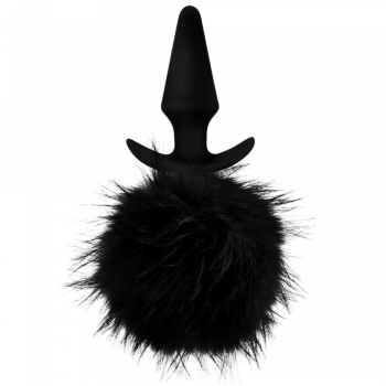 Anal Adventures Platinum Silicone Black Rabbit Faux Fur Tail Butt Plug