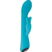 Evolved Aqua Bunny Blue Dual Orgasm Bendable Shaft Rabbit Vibrator 