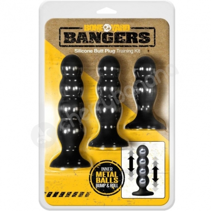 Boneyard Bangerz Silicone Butt Plug Training Kit With Inner Metal Balls - 3pk