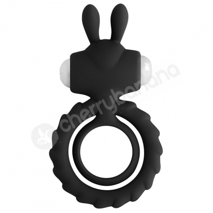 Cherry Banana Black Rabbit Vibrating Cock & Balls Ring