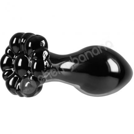 Crystal Flower Black Glass 2.8" Butt Plug