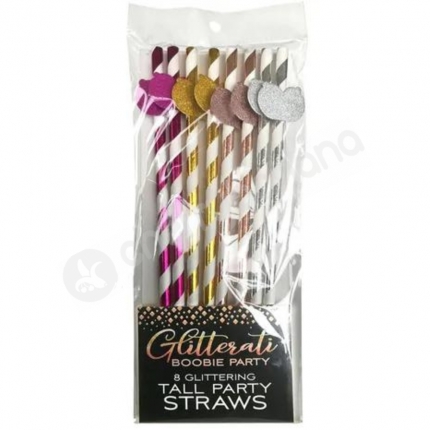 Glitterati Boobie Tall Party Straws - Set Of 8