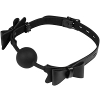 Sincereley Bow Tie Black Faux Leather Adjustable Ball Gag