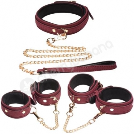 Master Series 6 Piece Burgundy Velvet Bondage Set