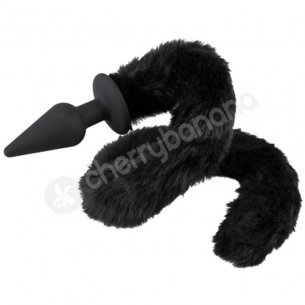 Bad Kitty Black Silicone Butt Plug With Bendable Fluffy Cat Tail