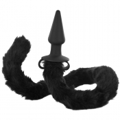 Tailz Bad Kitty Black Silicone Cat Tail 4" Anal Plug With Bullet Holders