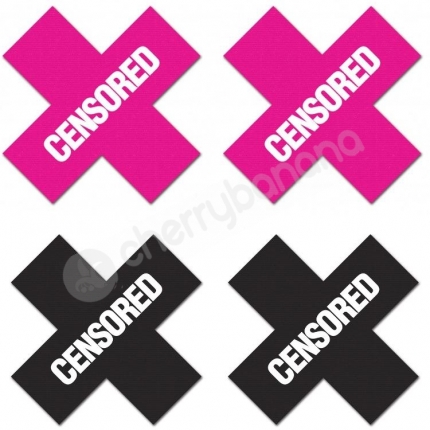 Peekaboo Premium Nipple Pasties Censored Black & Pink - 2 Pairs