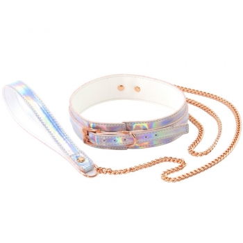 Cosmo Bondage Holographic Rainbow Adjustable Collar & Leash