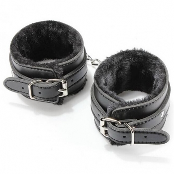 Cherry Banana Dare Black Faux Leather Fluffy Ankle Cuffs