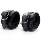 Cherry Banana Dare Black Faux Leather Fluffy Wrist Cuffs