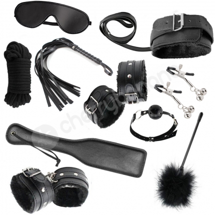 Cherry Banana Dare Black Faux Leather 10 Piece Bondage Kit