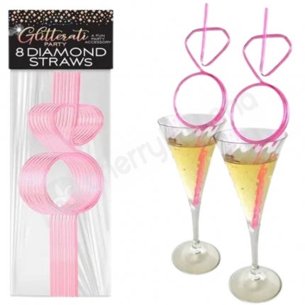 Glitterati Diamond Ring Shaped Pink Straw Set Of 8