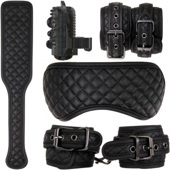 Adam & Eve Fetish Dreams Black Beginner Bondage Set - 4 Piece Set Plus Free Finger Vibe