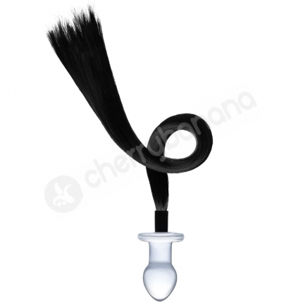 Glas 2.5" Black Horse Tail Clear Glass Butt Plug