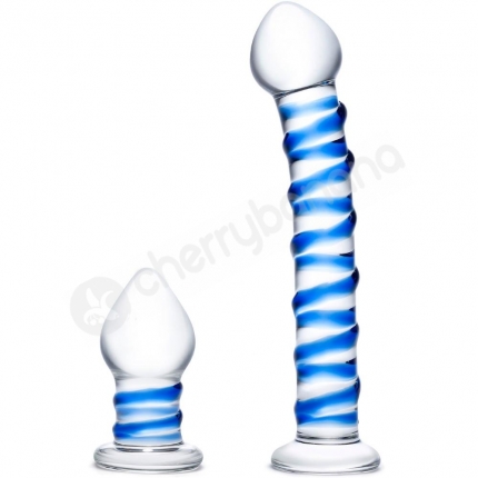 Glas 2pc Double Penetration Glass Swirly Dildo & Butt plug Set