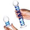 Glas 2pc Double Penetration Glass Swirly Dildo & Butt plug Set