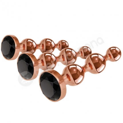 Gender X Gold Digger Set 3 Sizes Rose Gold Metal Butt Plugs With Black Gem Base 