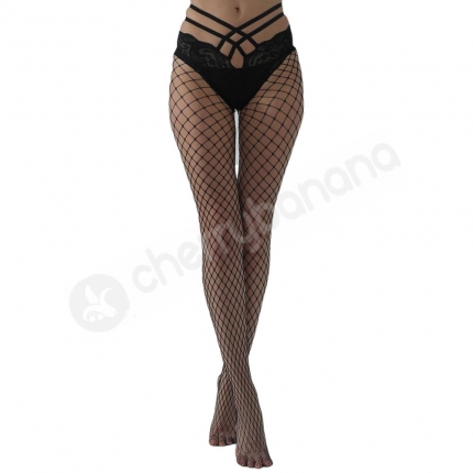 Cherry Banana Black Sexy & Strappy High Waist Lace Mesh Pantyhose