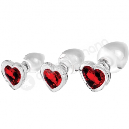 Adam & Eve Red Heart Gem Glass Anal Plug 3 Piece Set