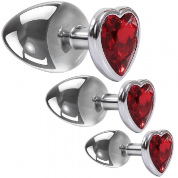 Adam & Eve Three Hearts Gem Metallic Anal Plug Set Of 3 Sizes