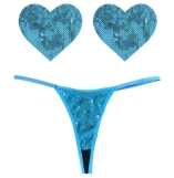 Neva Nude Mahi Mahi Blue Sequin G-string & Heart Pastie Set