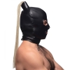 Strict Black Bondage Hood With Attached Blonde Wig Ponytail