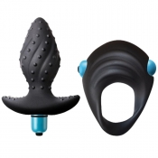 Rocks Off Ibex Kit Blue/Black Vibrating Butt Plug & Cockring Set