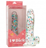 Naughty Bits I Love Dick Dildo Heart-Filled Confetti Clear Dong