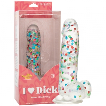 Naughty Bits I Love Dick Dildo Heart-Filled Confetti Clear Dong