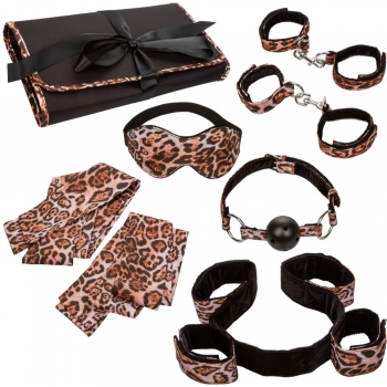 Unleashed Surrender Set 8 Piece Leopard Print Bondage Set With Travel Case