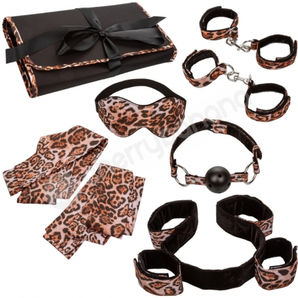 Unleashed Surrender Set 8 Piece Leopard Print Bondage Set With Travel Case