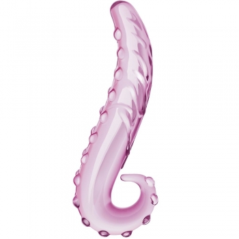 Glas Lick It 6" Pink Glass Curved Dildo With Pleasure Nubs