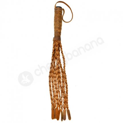 Pain Italian Leather 15 Braided Tails With Flat Tips With 6" Handle Whip Pain Italian Leather 15 Braided Tails With Flat Tips With 6" Handle Whip