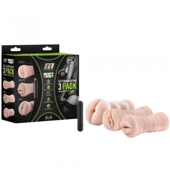 M For Men 3 Pack Self-Lubricating Vibrating Strokers With Bullet Vibe 