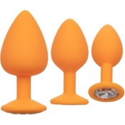 Calexotics Cheeky Gems Orange Silicone Butt Plug With Gem Base Training Kit