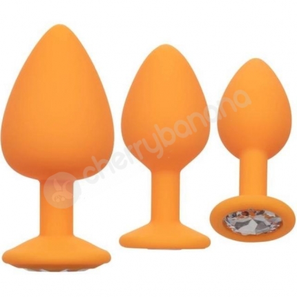 Calexotics Cheeky Gems Orange Silicone Butt Plug With Gem Base Training Kit