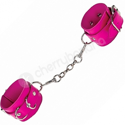Ouch Pink Leather Cuffs