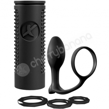 PDX Elite Ass-gasm Explosion Kit With Black Stroker, Butt Plug & Cockrings 